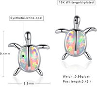 Boucles d'oreilles tortue de mer en argent sterling 925 plaqué rhodium créé opale mignon bijoux animaux hypoallergéniques cadeaux d'anniversaire