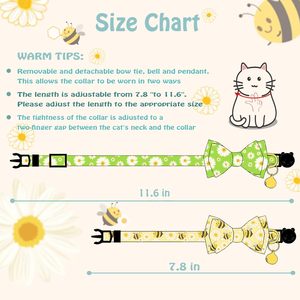 ปลอกคอแมวปรับได้ KingHon ลายดอกเดซี่ พร้อมโบว์ผีเสื้อและกระดิ่ง แบบปลดเร็ว ปลอดภัยสำหรับแมว  โบว์ถอดออกได้ ขนาด 20-28*1 ซม. - Product Image 2