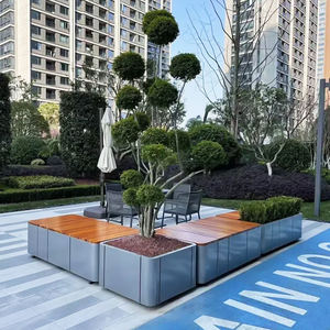 ม้านั่งสเตนเลสสตีลทรงสี่เหลี่ยมผืนผ้าที่นั่งทำจากไม้ทั้งในร่มและกลางแจ้งม้านั่งแบบแยกส่วนพร้อมพนักพิงหลังสำหรับสวนสาธารณะและห้างสรรพสินค้า - Product Image 3