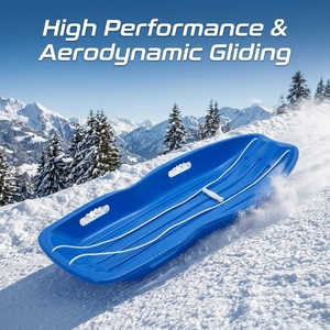Toboggan familial long pour enfants et adultes, luge ovale en <span class=keywords><strong>plastique</strong></span> pour 2 personnes avec poignées, capacité de 120 kg, en HDPE robuste, jouet d'hiver pour l'extérieur - Product Image 1