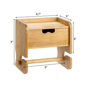 Bamboo Wall Mounted Drawer Storage <b>Box</b> 8.7x6x9 Inch Bathroom Toilet Paper Holder Shelf Organizer - Product Image 1