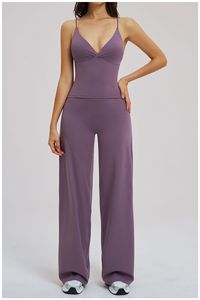Ensemble de sport 2 pièces personnalisé pour <span class=keywords><strong>femme</strong></span> : <span class=keywords><strong>débardeur</strong></span> et pantalon évasé taille haute pour Pilates, Yoga et Fitness - Product Image 4