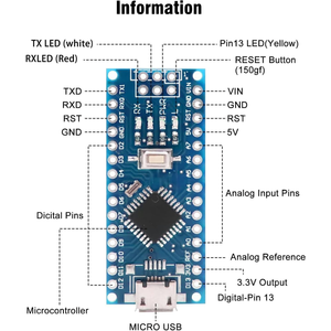Placa Nano V3.0 ATmega328P CH340G 5V 16M Microcontrolador con cable USB, para Arduino Nano, puerto micro USB - Product Image 2