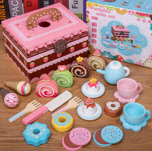 Ensemble de jouets de cuisine et de nourriture pour maison en bois-<span class=keywords><strong>Jeux</strong></span> de simulation de thé de l'après-midi pour filles avec gâteau aux beignets et coupe de semblant de thé inclus - Product Image 5