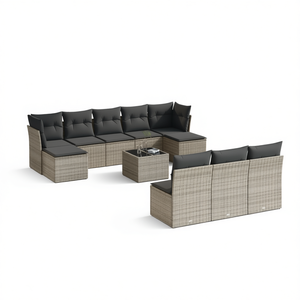 Ensemble de canapés de jardin en rotin gris avec pieds réglables, 6 places, mobilier d'extérieur au design contemporain - Product Image 1