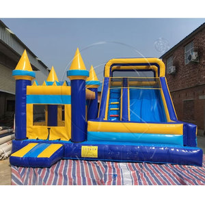 Thương mại cổ điển màu xanh và màu vàng Nhà bị trả lại <span class=keywords><strong>Inflatable</strong></span> lâu đài <span class=keywords><strong>bouncy</strong></span> với trượt trong kho để bán - Product Image 1