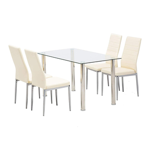Ensembles <span class=keywords><strong>de</strong></span> table à manger bon marché d'usine Table à manger en verre 7 pièces avec structure en métal <span class=keywords><strong>6</strong></span> chaises en PVC souple couleur classique <span class=keywords><strong>noir</strong></span> <span class=keywords><strong>et</strong></span> <span class=keywords><strong>blanc</strong></span> - Product Image 5