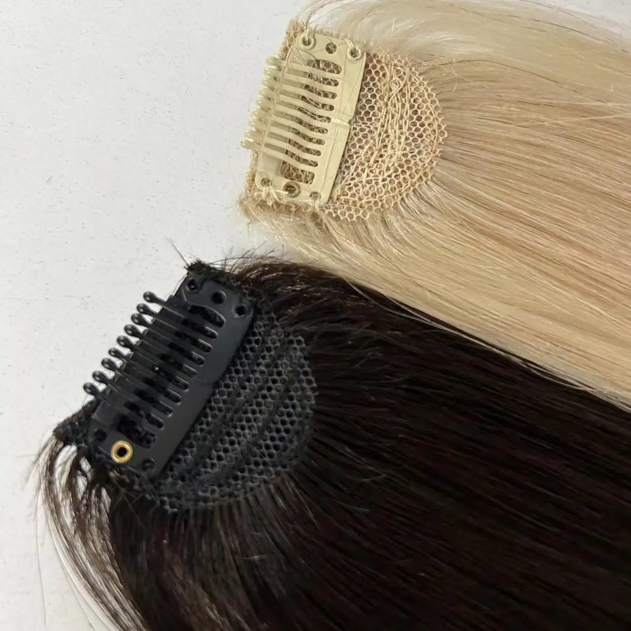 Extensiones de cabello Remy humano 100% de la mejor calidad de fábrica, flequillo de cabello alineado con cutícula rusa, piezas superiores, peine, Color personalizado