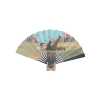 Grand éventail pliant classique en bambou fait main, motif dessin animé Ananda, pour festivals, rave, danse, musique, sports, fêtes et décorations, pour hommes et femmes