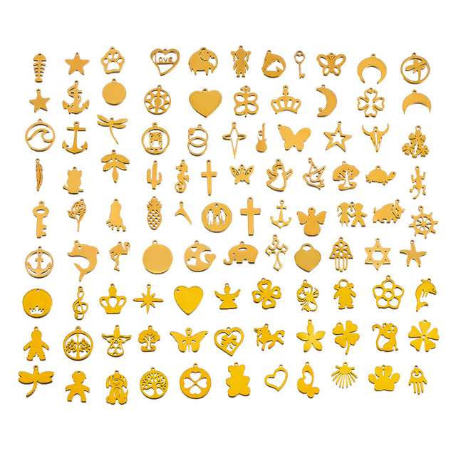 100 Styles Classic Stainless Steel Pendant 20pcs/bag 18K Gold Plated Necklace Bracelet Accessories for DIY Jewelry Making Gifts