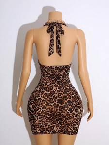 Nouvelle robe sexy à imprimé léopard, dos nu, sans manches, col halter - Robe courte tendance pour femmes - Product Image 2