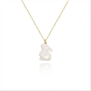 Collar de Conejo con Dije de Concha Blanca, Chapado en Oro PVD de 14k 18k, Base de Acero Inoxidable 316L, Joyería Impermeable que No se Deslustra, para Mujer - Product Image 6