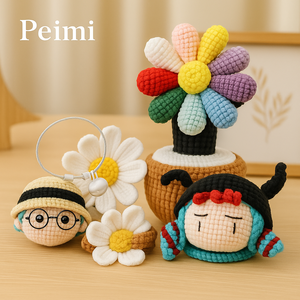 Ornement en peluche de fleur de marguerite fait main, inspiré de GD, tricoté arc-en-ciel, en pot, décoration de bureau douce, cadeau - Product Image 6