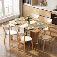 Ensemble de table et chaises de salle à manger pliables modernes et compactes, design gain de place idéal pour appartement, table et chaises multifonctionnelles en bois avec roulettes