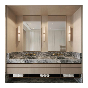 Minimalist Wall Mounted <strong>Rustic</strong> Glass Wash Basin Plywood Double Sink Bathroom Vanities <strong>Cabinet</strong> With Mirror - Product Image 2