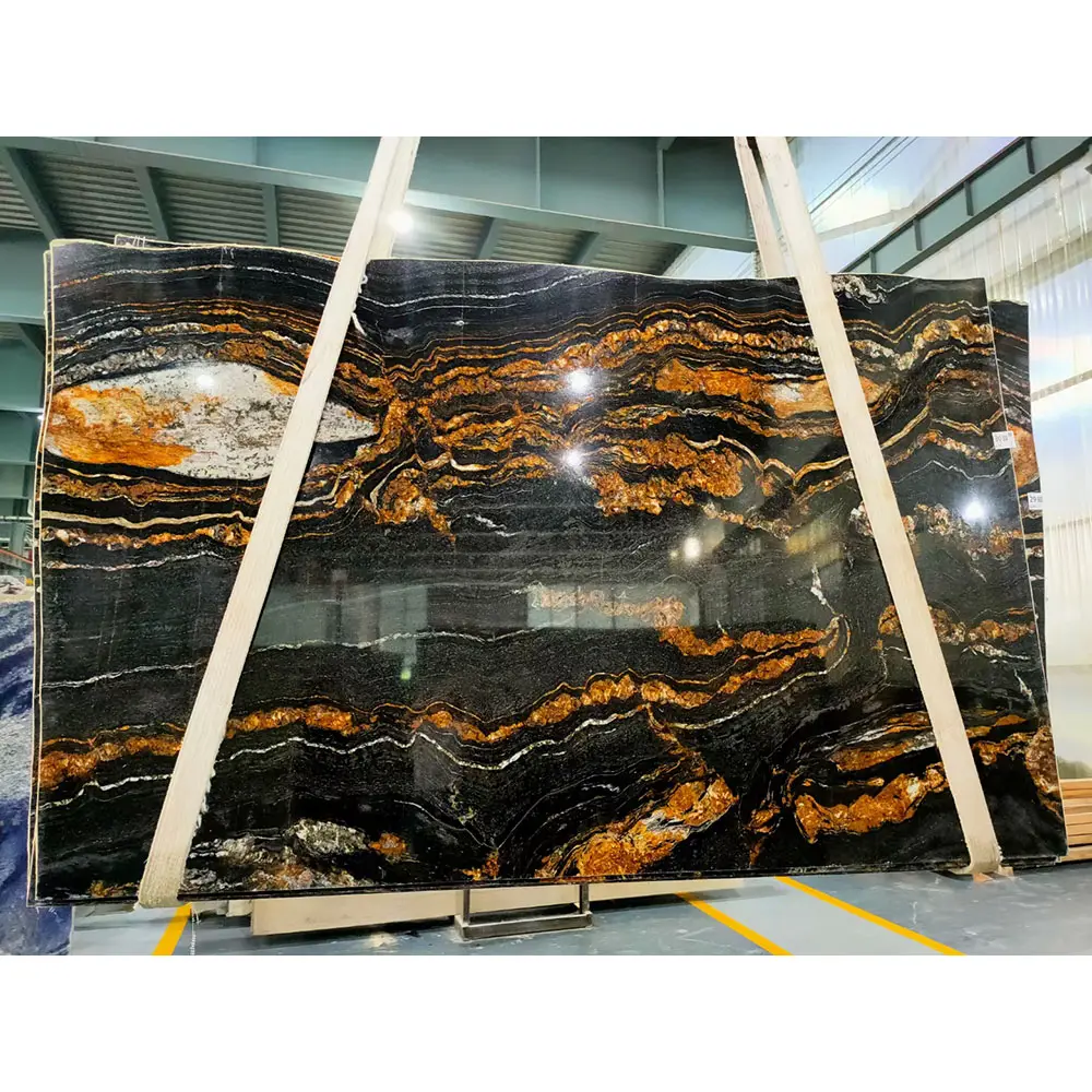 Natural real Black with gold Matrix Titanium Granite slabs Magma Gold Granite for cabinet top