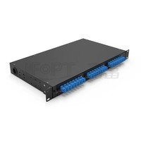 Kotak Distribusi Panel Patch Fiber Optik Baja Rak Mount 24 Port Rotating Cold Channel Hitam 1U untuk Pusat Data