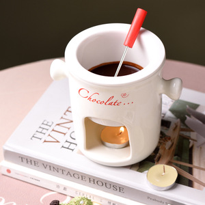 Taza <span class=keywords><strong>de</strong></span> cerámica para fondue con calentador <span class=keywords><strong>de</strong></span> vela, olla para derretir chocolate y queso, tazón <span class=keywords><strong>de</strong></span> postre con doble asa, venta al por mayor para restaurantes. - Product Image 2