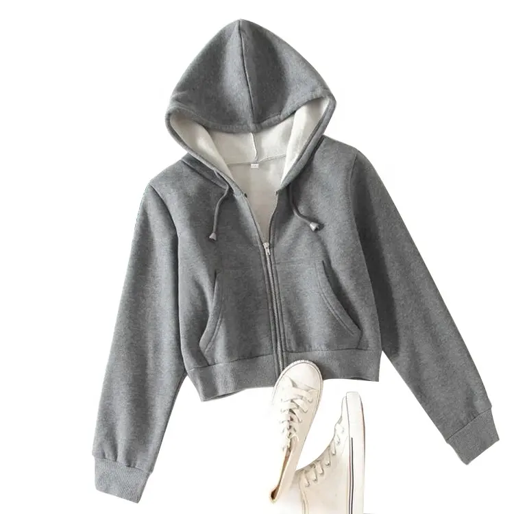 Wholesale Customized Fashion Drawstring Hooded Sweatshirt Crop Hoodie Jacket For Women