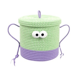 Panier de rangement au design monstre vert et violet avec poignée, forme circulaire, pour le rangement des jouets et des collations - Product Image 5