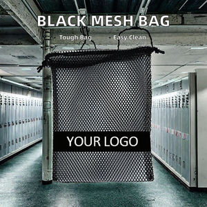 Tùy chỉnh màu đen Polyester lưới dây rút túi cho thiết bị thể thao du lịch & lưu trữ với Carabiner & logo xách tay & có thể giặt - Product Image 3
