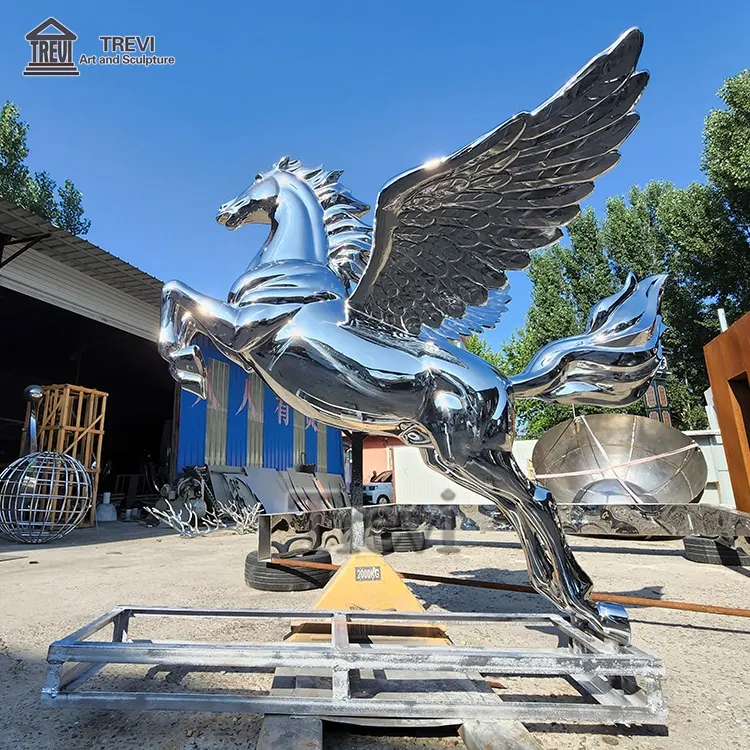 Abstrakte Garten Metall große lebensgroße Outdoor-Edelstahl Pegasus Pferd Statue Skulptur zum Verkauf