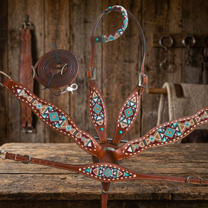 Ensemble de selle western de qualité supérieure, motif inspiré du Navajo, orné de perles et de diamants menthe, durable, léger, personnalisable, équipement équestre saisonnier - Product Image 3