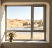 Ventana Abatible Moderna de Aluminio con Cadena Oculta, Apertura Exterior, Doble Vidrio Low-E, Impermeable para Piscina