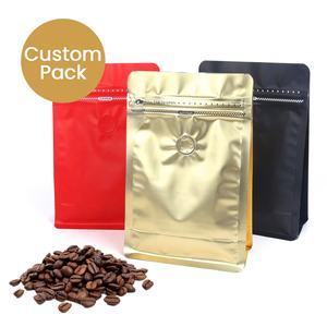 ถุงกาแฟพิมพ์โลโก้ตามสั่ง พร้อมซิปดึง, ถุงบรรจุเมล็ดกาแฟ 250 กรัม แบบมีวาล์ว ผลิตจำนวนมากตามสั่ง (OEM), ถุงแบบก้นแบนขายส่ง - Product Image 1