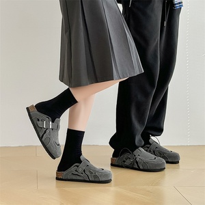 Unisex da lộn đóng ngón chân nút chai bãi biển Dép nam da chính hãng chống trượt Tính năng tùy chỉnh mules TPR gel cao su PU nhà máy - Product Image 5