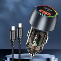 KAKUSIGA 75W Kit de chargeur de voiture transparent avec câble Tc-tc Port Usb Type-c 45W 30W Adaptateur de chargeur rapide pour téléphone portable de voiture