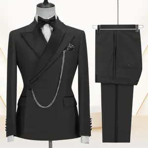 Black business casual suit two pieces set for men wedding shirt smooth suit variety colors