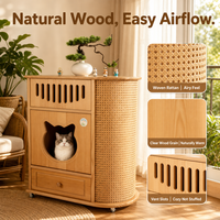 Meuble pour chat en rotin naturel, table d'appoint multifonctionnelle pour humain et animal, armoire de rangement pour animaux de compagnie