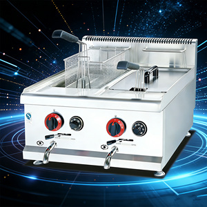 Friteuse industrielle à gaz double cuve 14L+14L pour frites, design relevable, pour comptoir, conforme aux normes alimentaires commerciales - Product Image 6