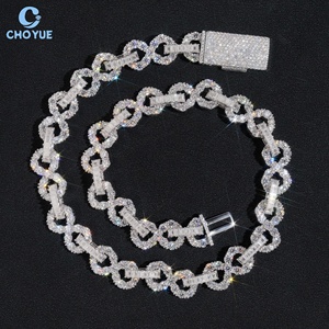 Collar de Plata S925 al por Mayor con Moissanita VVS, Eslabones Infinitos, Cadena Hip Hop con Diamantes Brillantes y Piedras Completas, Joyería para Fiestas - Product Image 1