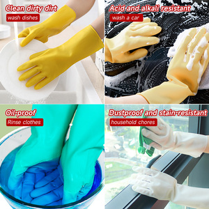 Gants de nettoyage de cuisine de taille moyenne en caoutchouc imperméable à l'eau Gants de ménage de sécurité pour la vaisselle Printemps Automne Long Design en latex - Product Image 4