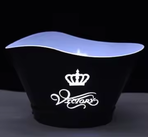 دلو ثلج أكريليك مضيء بتقنية LED سعة 12 لتر مقاوم للماء لحفلات الزفاف على الطراز الأمريكي، دائري الشكل، محمول ومتين وسهل التنظيف - Product Image 5