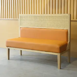 Cabine de banquete de couro do rattan do assento do restaurante bar feito sob encomenda móveis sofá restaurante cabine