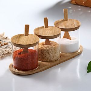 Transparent Bamboo Wooden Lid Seasoning <b>Jar</b> Set High Borosilicate Glass Bottle Moisture-proof <b>Kitchen</b> Food <b>Storage</b> Parties - Product Image 3
