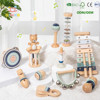 FSC Custom Orff Wooden Musical Instrument Set 12 Piece Montessori Wood Rattle Infant Wooden Musical Sensory Toys for Toddlers