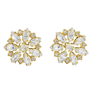 Orecchini a perno E815 in oro bianco con fiore, taglio marquise, cristallo e strass, montatura a griffe, gioielli classici da donna per feste - Product Image 1