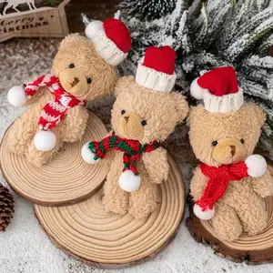 भाग्यशाली भूरे भालू की कुंजी श्रृंखला खुश नए साल क्रिसमस के फूल भरे हुए जानवर की अंगूठी पुरुषों महिलाओं को जन्मदिन उपहार बैग