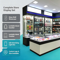 Ensemble complet de mobilier de présentation pour boutique numérique, avec enseigne LED de marque, présentoir mural à crochets, comptoir îlot en verre verrouillable pour étuis de téléphone portable