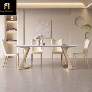 Table à manger de luxe française en pierre frittée, design nordique simple et <span class=keywords><strong>blanc</strong></span>, pour 6 personnes - Product Image 4