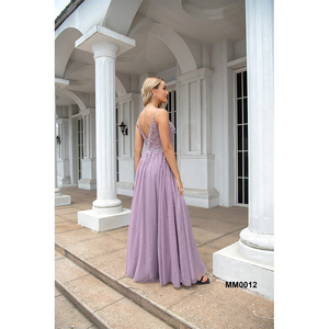 Commerci all'ingrosso abiti da donna formali viola abiti da sera abito da sera da donna con scollo a V Sexy in Chiffon di Tulle con spacco laterale - Product Image 4
