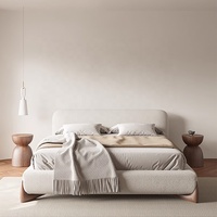 Lit double moderne et luxueux en bois massif de noyer avec cadre en tissu, meubles de chambre à coucher