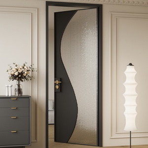 Portes intérieures à charnières de style français en alliage d'aluminium et verre trempé pour salles de bain et toilettes, idéales pour appartements - Product Image 2