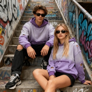 Custom Heavyweight 400gsm Acid Washed Distressed Holes Street Rhinestone Print Drop Shoulder Boxy Cropped Men's Hoodie - Product Image 3