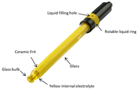 Électrode pH en verre rechargeable, solution interne jaune, plage 2-12 pH, précision 0,01 ; Sonde combinée pH 65-1C pour laboratoire