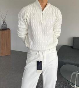 Pull Slouchy avancé pour <span class=keywords><strong>homme</strong></span> Pull <span class=keywords><strong>chic</strong></span> à manches longues avec fermeture éclair à <span class=keywords><strong>col</strong></span> <span class=keywords><strong>roulé</strong></span> blanc Saison d'automne - Product Image 1